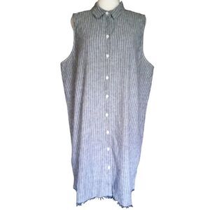 BeachLunchLounge Mini Length Button Up Chambray White Pinstripe Dress Size Large